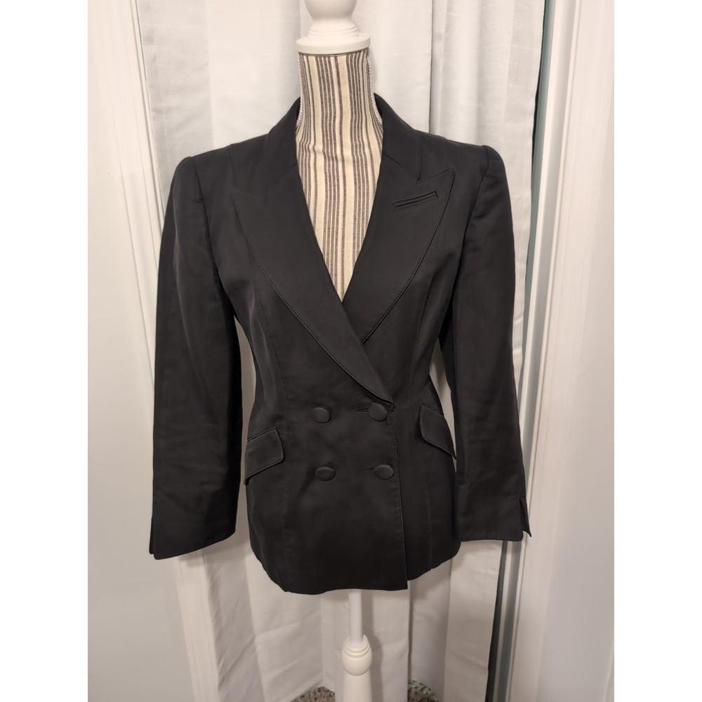 Giorgio Armani Women's Black Double Breasted Silk‎ Blend Blazer  (44) Old Money